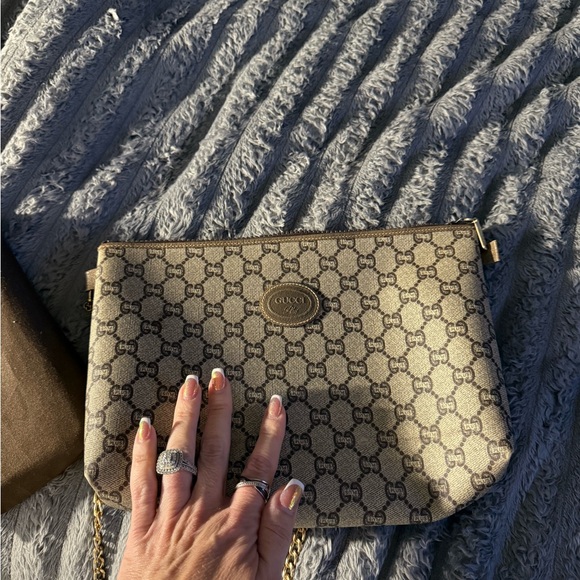 Gucci Handbags - Gucci Cream Clutch with Geometric Pattern